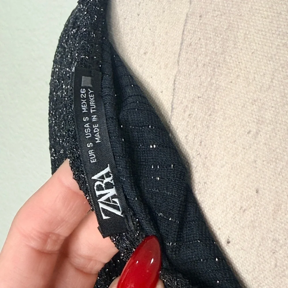 ZARA Black Metallic Glitter Knit Off shoulder dress (Sz S)